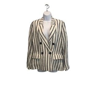 a loves a Linen Striped Shoulder Pad Double Breasted Blazer Size Medium